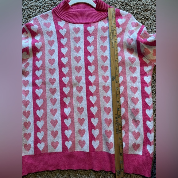 Chérie Colette Pink Heart Sweater Mock Neck Pullover Size L - Picture 5 of 6